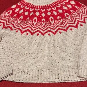 Red and Cream Patterned Women's Sweater